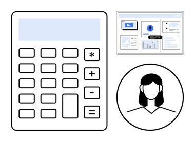 Kullanıcı profili ve çevrimiçi analitik gösterge paneli finans, veri analizi ve dijital süreç yönetimi dışında hesap makinesi. Finans, iş, teknoloji, analitik, istatistik için ideal