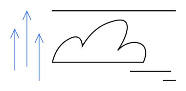 Mavi yukarı doğru okları olan soyut bulut, hareket, büyüme ve yenilikleri gösteren düz çizgiler. Teknoloji, ilerleme, iletişim, veri depolama, yükselen eğilimler için ideal basit