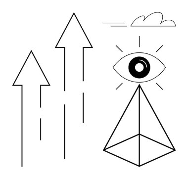 Geometrik göz piramidi yukarı doğru üç ok ve minimum bulut ile eşleşti. Yenilik, büyüme, ilerleme, vizyon, yaratıcılık, liderlik ve başarı için ideal. Basit düz metafor