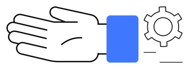 Mavi bileklikle el açık, mekanik dişli ikonu ile eşleştirilmiş destek, teknoloji entegrasyonu ve servis verimliliği. Takım çalışması, işbirliği, üretkenlik, mekanik için ideal