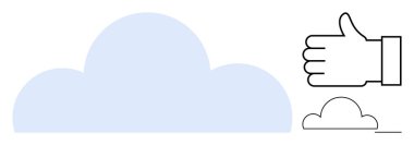 Mavi bulut, olumlu bir el hareketiyle, bağlantıyı, başarıyı ve iyimserliği vurguluyor. Teknoloji, bulut hesaplama, takım çalışması, onay, başarı pozitifliği için ideal basit iniş sayfası