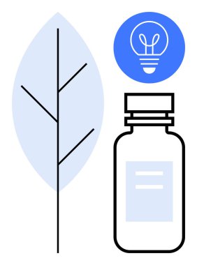 Yapraklı minimalist kompozisyon, ekolojik fikirleri sembolize eden ampul ve sürdürülebilirliği vurgulayan yenilik için bir kap. Doğa, çevre, temiz enerji, yeşil uygulamalar ve yenilenebilir enerji için ideal
