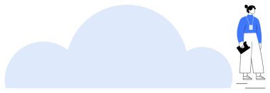 Belgeleri büyük bulut şeklinin yanında tutan kadın veriyi, yaratıcılığı ya da depoyu sembolize ediyor. Bulut hesaplama, organizasyon, takım çalışması, yaratıcılık ağı teknolojisi minimalizmi için idealdir. Basit.