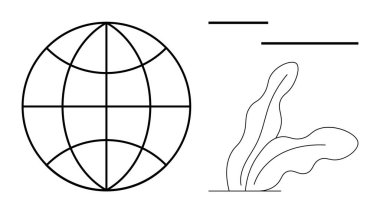 Soyut bitki ve küresel bağlantıyı, ekolojiyi ve yeniliği temsil eden çizgilerin yanında basit bir küre. Sürdürülebilirlik, çevre, büyüme, iş, küresel fikirler ve teknoloji için ideal