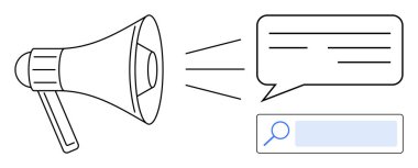 Megafon, mesajları arama çubuğunun yakınındaki bir konuşma balonuna dönüştürür. Pazarlama, reklam, iletişim, tanıtım, duyuru, müşteri geribildirimi, basit iniş sayfası için ideal