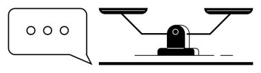 Dengeli terazinin yanında üç nokta bulunan konuşma balonu adalet, eşitlik ve diyaloğu temsil ediyor. İletişim, müzakere, adalet, eşitlik, karar verme, arabuluculuk için ideal