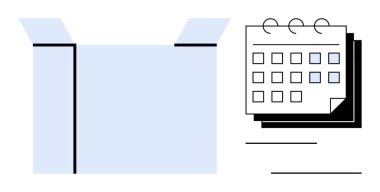 Son teslim tarihlerini, planlama ve organizasyonu temsil eden spiral takvimle birlikte mavi kutuyu aç. Lojistik, zaman yönetimi, verimlilik, dağıtım takibi, zamanlama, planlama sistemleri için ideal