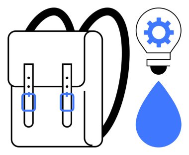 Sırt çantası, içinde teçhizat olan ampul ve minimalist tarzda su damlası yeniliği, eğitimi, sürdürülebilirliği, seyahati, yaratıcılığı, problem çözmeyi ve çevreyi sembolize ediyor. İdeal