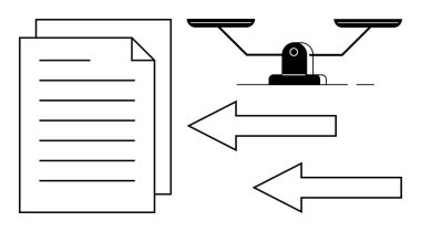 Adalet terazisinin yanındaki yasal evraklar ve zıt yönleri gösteren iki ok. Hukuk, denge, adalet, karar verme, etik, tercihler, eşitlik konuları için idealdir. Basit düz