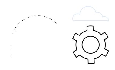 Otomasyonu temsil eden dişli, kesik çizgi süreç akışını gösteriyor, bulut bağlantı gösteriyor. Teknoloji, bulut hesaplama, otomasyon, iş akışı, süreç optimizasyonu, iş stratejisi için ideal