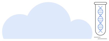 Bulut gösteriminin yanında bir test tüpündeki DNA ipliği. Biyoteknoloji, genetik araştırma, bulut depolama, tıbbi yenilik, veri bilimi, teknoloji ve sağlık teması için ideal. Basit düz