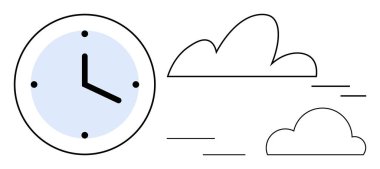 Dairesel saat, zamanı, hızı ve ilerlemeyi sembolize eden hareket çizgileri olan soyut bulutların yanında yer alır. Üretkenlik, zaman yönetimi, zamanlama, teslim tarihleri, büyüme sadeliği için ideal