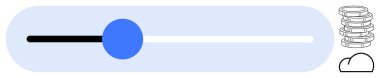 İlerleme çubuğundaki mavi kaydırıcı, bulut simgesi ve bozuk para yığını dosya yükleme, kaydetme ve finansal hedefleri sembolize eder. Teknoloji, finans, ilerleme veri depolama kullanıcı arayüzü için ideal. Basit düz