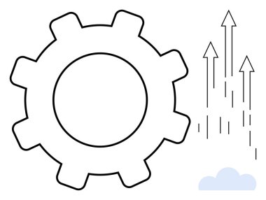 Dişliler, büyüme, yenilik ve bulut ile başarı için oklarla birlikte süreci ve takım çalışmasını sembolize eder. Geliştirme, ilerleme, teknoloji, endüstri, strateji, işbirliği için ideal