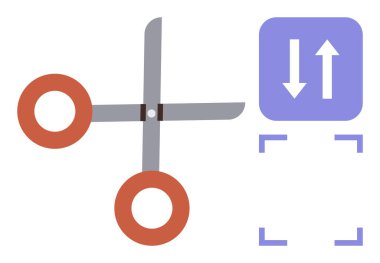 Mavi kırpma kutusu ile eşleştirilmiş makas ve oklar düzenleme, kişiselleştirme ve görevleri yeniden boyutlandırmayı öneriyor. Tasarım, içerik oluşturma, yeniden boyutlandırma, kırpma, düzenleme, organizasyon ve iş akışı için ideal