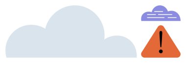 Ünlem işaretli büyük bulut ve yukarıda küçük bulut desenleri var. Risk farkındalığı, siber güvenlik, veri güvenliği, dikkat, bilişim sistemleri, bulut depolama sorunları için ideal