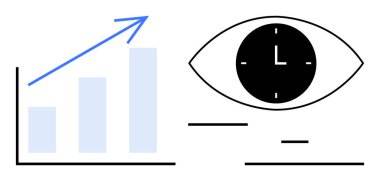 Okla yükselen mavi çizelge büyümeyi simgeliyor. Saate odaklanan gözler odak, görüş ve zaman farkındalığını ön plana çıkarır. Üretkenlik, eğilimler, hedefler, analizler, verimlilik zaman çizgileri için idealdir basit