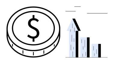 Dolar madeni para ve büyüme çubuğu tablosu mali başarıyı, ekonomik ilerlemeyi ve yatırımları simgeliyor. Finans, işletme, ekonomi, yatırım, tasarruf, strateji basit iniş sayfası için ideal