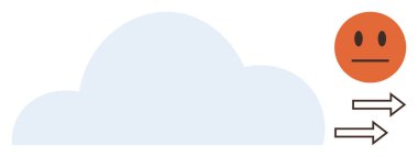Mavi bulutun yanında nötr turuncu yüz ve dışarı doğru hareket eden oklar. Duygular, iletişim, bulut hesaplama, akıl sağlığı, karar verme, duygular, bağlantı için idealdir. Basit düz metafor