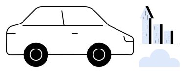 Yukarı doğru ilerlemeyi gösteren ok uçlu büyüme çubukları olan ve yeniliği veya sürdürülebilirliği sembolize eden bir araç. İş büyümesi, çevre dostu, finans ve ulaşım için ideal