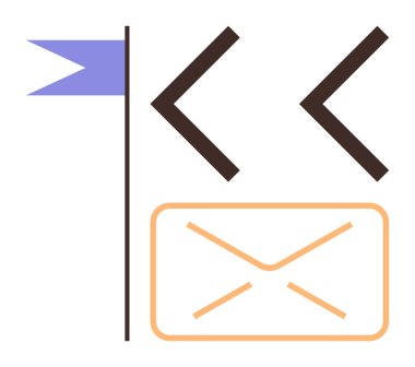 Mavi bayrak, iki siyah ok ve mesajlaşmayı, e-posta bildirimini, ilerlemeyi, iletişimi ve hedefleri sembolize eden turuncu posta zarfı. E- posta ve ilerleme görev yönü için ideal