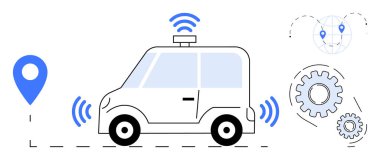 GPS, kablosuz sinyaller, sensörler, vitesler ve harita yapılarıyla donatılmış otomatik çalışan bir araba. Teknoloji, yenilik, özerklik, yapay zeka geliştirme navigasyon akıllı şehirler taşımacılığı için ideal