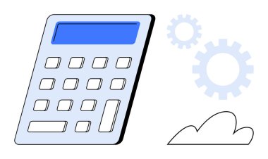 Dişliler ve bulut ile birlikte hesap makinesi, teknolojiyi hesaplamayla harmanlıyor. Muhasebe, finans, otomasyon, optimizasyon, bulut hesaplama, takım çalışması için ideal. Basit bir düz metafor.