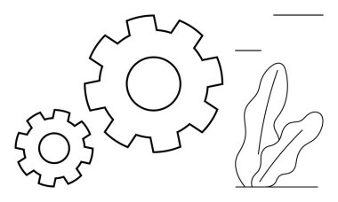 Birbirine kenetlenmiş iki vites, doğal büyümeyi sembolize eden soyut bitkinin yanı sıra takım çalışması ve işlevselliği de vurguluyor. Teknoloji, işbirliği, gelişme, yenilik, ilerleme, takım çalışması için ideal