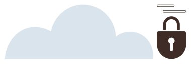 Kilidin yanında bulut şeklinde minimalist tasarım. Siber güvenlik, bulut depolama, veri gizliliği, şifreleme, çevrimiçi güvenlik, sanal erişim veya basit bir düz metaforda verileri korumak için ideal