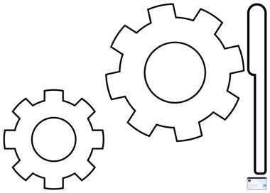 İki ana hatları belirlenmiş dişli ve dikey bir alet hassasiyet, takım çalışması ve yeniliğe işaret ediyor. Mühendislik, işbirliği, onarım, optimizasyon, mekanik, problem çözme ve basit iniş sayfası için ideal