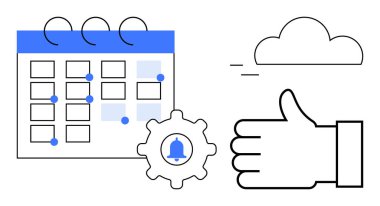 İşaretli tarihli takvim, bildirim teçhizatı, bulut ve onay. Görev organizasyonu, takvim, takım çalışması, zaman yönetimi, verimlilik onayı işlemleri için ideal basit iniş sayfası
