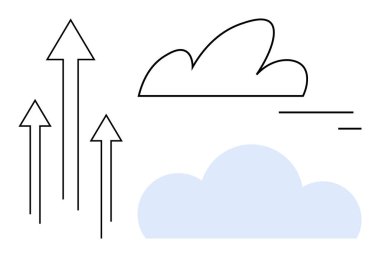 Mavi gölgeli bulut ve yukarı doğru üç ok ile çizilmiş bulut. Büyüme, yenilik, bulut hesaplama, ilerleme, teknoloji, geliştirme, basit iniş sayfası için ideal