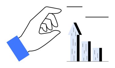 Yukarı bakan bir ok ve çubuk grafikle el ayarlama. İş, büyüme, başarı, strateji, yatırım, analitik, girişimler için idealdir. Basit iniş sayfasını temizle