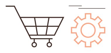 Minimalist vites simgesiyle alışveriş arabaları e-ticareti birleştirip otomasyon fikirlerini işliyor. Çevrimiçi alışveriş, perakende yönetim, teknoloji, süreç iyileştirme, ticaret ve iş akışı için ideal