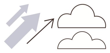 Büyümeyi, ilerlemeyi, hırsı, hedefleri, yenilikleri, başarıyı ve fırsatları sembolize eden iki sadeleştirilmiş buluta doğru ilerleyen üç ok. İş teknolojisi ve hırs için ideal. A