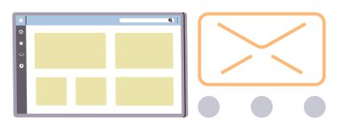 Yan çubuk, arama çubuğu ve zarf grafiğinin yanındaki içerik kiremitleri ile web konsolu arayüzü. İletişim, e-posta yönetimi, içerik paylaşımı, web geliştirme, takım çalışması, üretkenlik için ideal