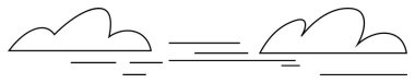 Rüzgarı simgeleyen, hafifliği, akışı ve barışı simgeleyen yatay çizgileri olan basit doğrusal bulutlar. Hava durumu, farkındalık, basitlik, minimalizm, doğa uyumu için ideal basitlik odaklı