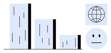 Veri karşılaştırmasını temsil eden bar grafiği, uluslararası görünüm için dünya ve tarafsızlık için tarafsız yüz. Analiz için ideal, küresel strateji, iş eğilimleri, eğitim, karar verme mekanizması