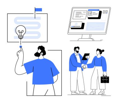 Ekranda ampul fikrine dokunan bir adam, e-postaları ve görevleri olan bir bilgisayar, el sıkışan iki meslektaş. Yaratıcılık, işbirliği, teknoloji, yenilik, takım çalışması, fikir üretimi için ideal