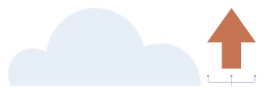 Bulut şekli, veri transferini ve yüklemeyi sembolize eden yukarı bakan turuncu bir ok ile depoyu temsil ediyor. Teknoloji, bulut hesaplama, internet, dijitalleştirme, dosya yönetimi için ideal