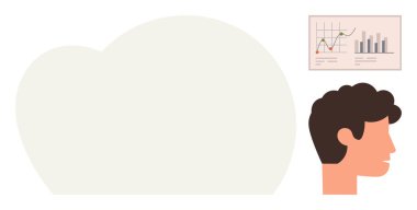 Çizgi grafikleri ve çubuk grafikleri olan bir tablonun yan profili. Analiz, iş zekası, karar verme, planlama, piyasa eğilimleri, araştırma ve öğrenme için ideal. Basit düz