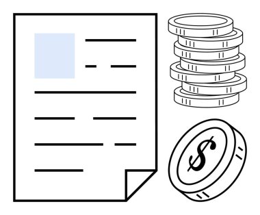 Birikmiş paraların ve bir dolar işaretli paranın yanında mali evraklar. Ekonomi, finans, yatırım, bütçe planlaması, muhasebe, gelir ve zenginlik için ideal. Temiz, düz metafor