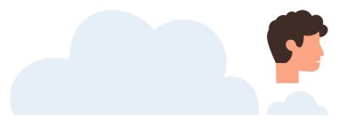 İnsan profili büyük bir düşünce bulutunun hemen yanında. Yaratıcılık, hayal gücü, beyin fırtınası, düşünce, yenilik, hayal ya da kavramsal fikirler için idealdir. Basit düz metafor