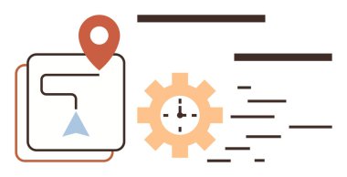 İğneli yön haritası, saatli teçhizat ve verimliliği, zaman yönetimini ve kusursuz planlamayı temsil eden soyut çizgiler. Seyahat, süreç, lojistik zaman için ideal
