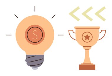 Dolar işaretli ampul, finansal fikirler ödülünün başarıyı ve ödülü simgelediğini simgeler. Yenilik için ideal, başarı, motivasyon, rekabet, yaratıcılık, liderlik, basit düz metafor