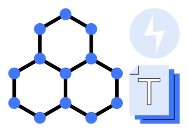 Altıgen bağları olan molekül, metin dokümanları, yıldırım çemberi. Teknoloji, bilim, araştırma, kimya, yenilik veri eğitimi için idealdir. Basit bir iniş sayfası için mükemmel