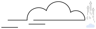 Veri akışını, depolamayı, ölçeklenebilirliği ve yeniliği temsil eden çizgiler ve yukarı doğru oklarla minimalist bulut anahatları. Teknoloji, dijital dönüşüm, ağ oluşturma, büyüme, bulut depolama için ideal