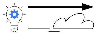 Dişli ampul, büyük ok ve soyut bulut yenilik, fikir, ilerleme, işbirliği, yaratıcılık teknolojisi ve büyümeyi temsil eder. İş stratejisi ve takım çalışması için ideal. Basit düz