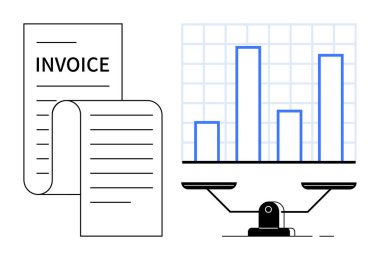 Fatura kağıdı ve bar tablosu mali yönetim, analitik ve gelir dengesi açısından dengeli. İş, finans, muhasebe, bütçe, kâr, ekonomi için ideal basit düz metafor