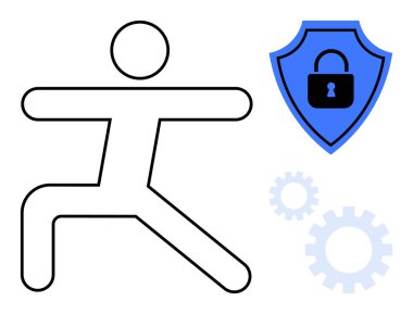 Yogadaki çubuk figürü, kilidi olan bir kalkanın yanında duruyor ve iki vites de güvenliği, farkındalığı ve verimliliği simgeliyor. Farkındalık, güvenlik, denge, süreç, teknoloji ve akıl sağlığı için ideal